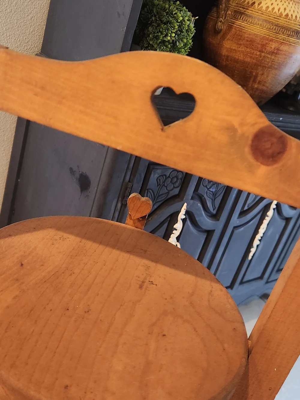 Cottage Core Three-Tier Wooden Pie Stand with Heart Cutout